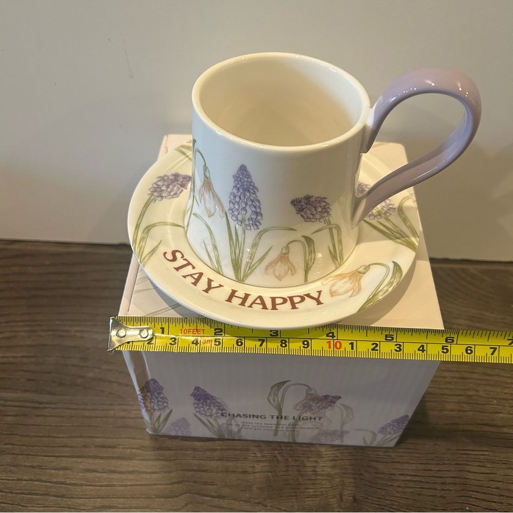Floral Mug and Saucer Set with Purple Accents with box - Picture 8 of 11